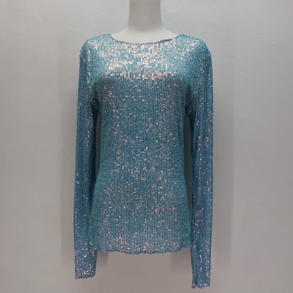 Free People Sequin Top Women's Medium Blue Long Sleeve Intimately Mermaidcore